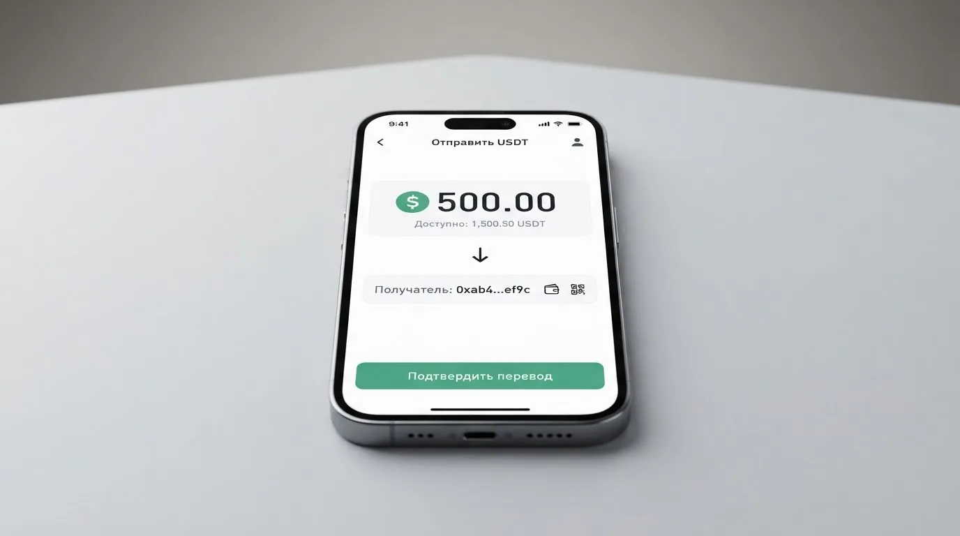 Телефон с экраном перевода стейблкоина